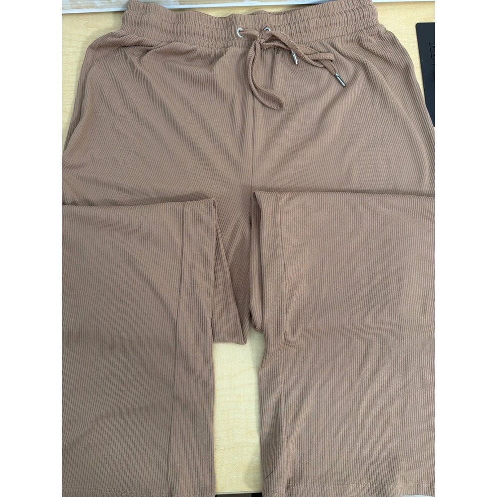 Cheek Heart Tan Brown Ribbed Knit Wide Leg Drawstring Lounge Pants XL